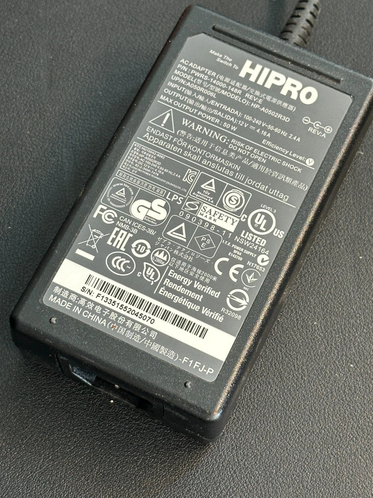 Hipro HP-A0502R3D Netzteil 12V 4,16A 50W für Thin Client LED Trafo 100-240V~